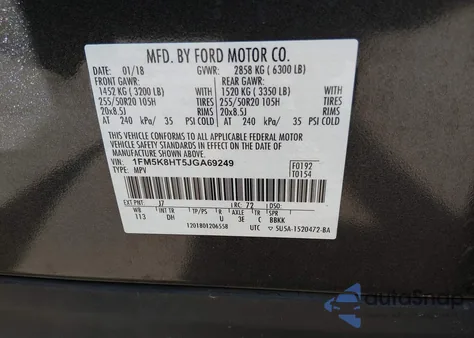 2018 Ford Explorer Platinum z USA, uszkodzony, nr VIN 1FM5K8HT5JGA69249